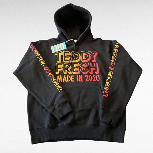 Teddy Fresh Made in 2020 Hoodie NWT Black Medium Sweatshirt Logo Pullover - Picture 1 of 7